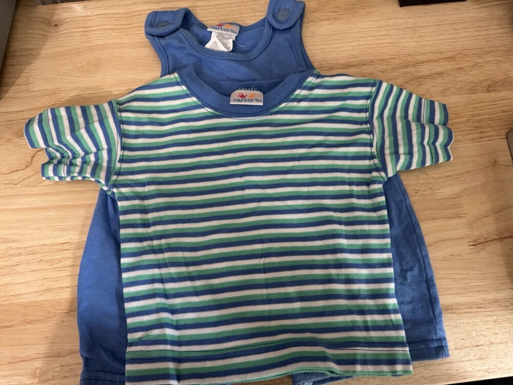 Vintage Carter's 2-Piece Dino Romper & Striped Tee Set 3-6M Cotton Knit Snap